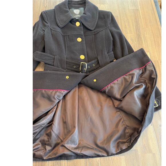 Vince Camuto Black Wool Cashmere Blend Belted Coat With Gold Buttons Medium - Picture 3 of 6